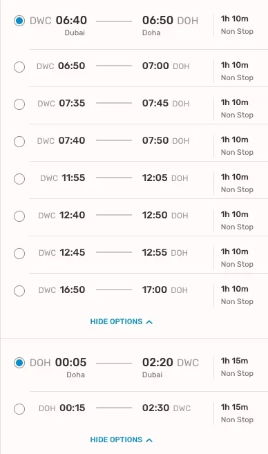 Flight timings from Dubai to Qatar and return during FIFA world cup