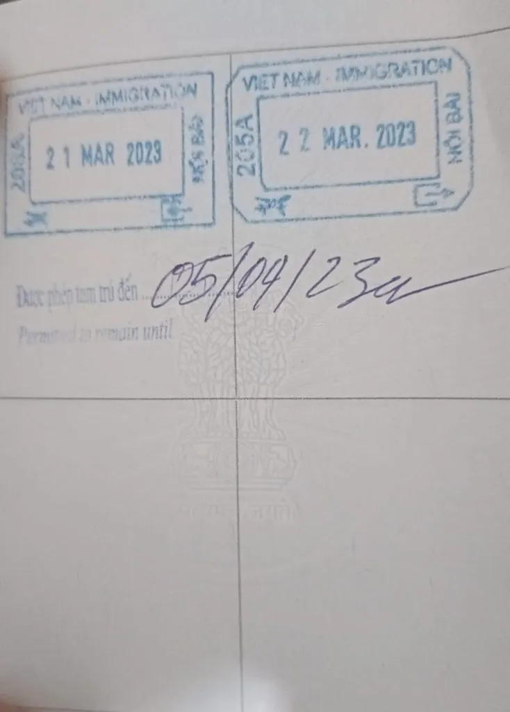 Vietnam exit and enty stamp