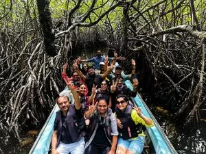 Balakrishnan and his family enjoy a boat ride in Jakarta with a group during their Jakarta tour package from India.