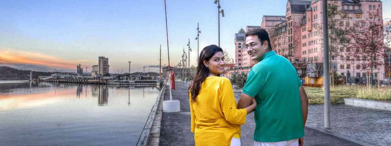 Sneha and husband enjoying the scenic Oslo seaside during their Nordic adventure. Our Norway Sweden and Denmark tour from India